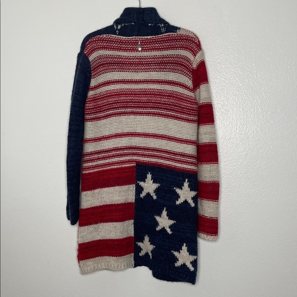 Denny Rose Made In Italy Stars And Stripes Long Open Cardigan Size Medium - Picture 7 of 9